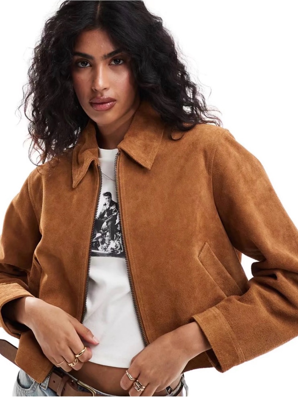 ASOS Suede Bomber Jacket in Warm Brown